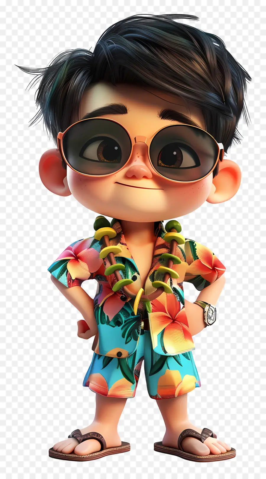 Гавайский мальчик мультфильм，гавайская рубашка PNG