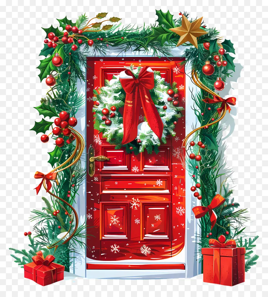 рождественские двери，Рождественские дверные украшения PNG