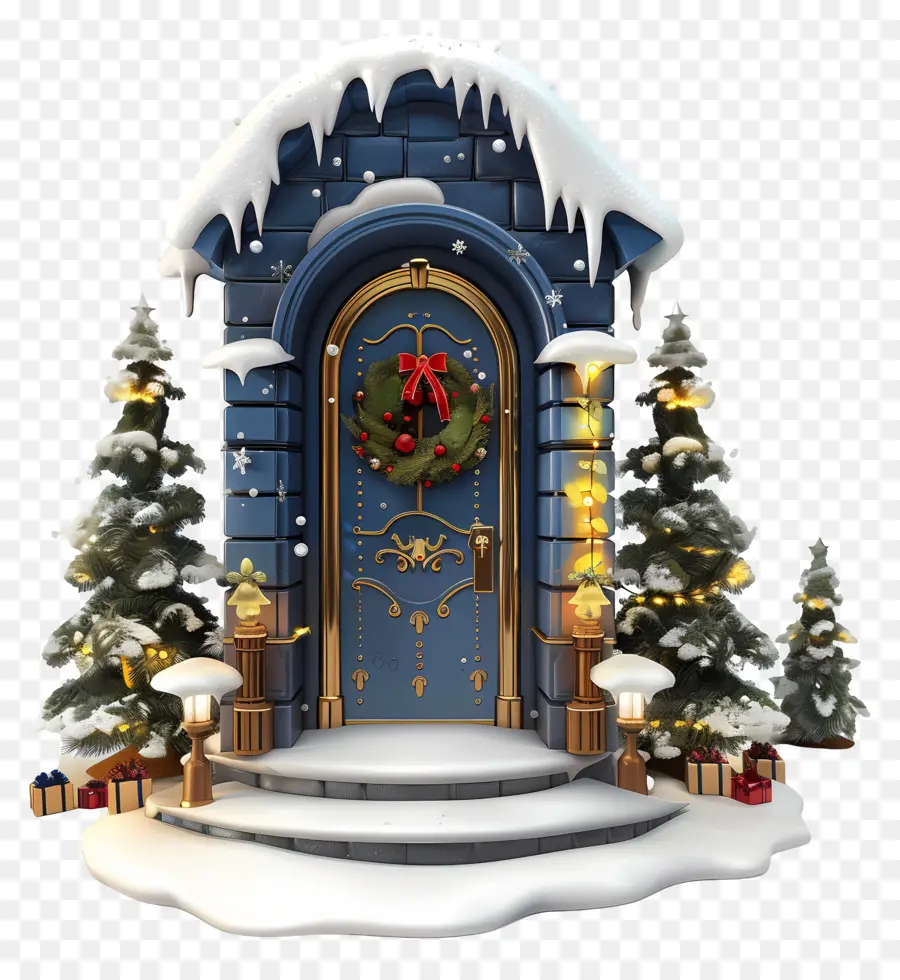 рождественские двери，синяя дверь PNG