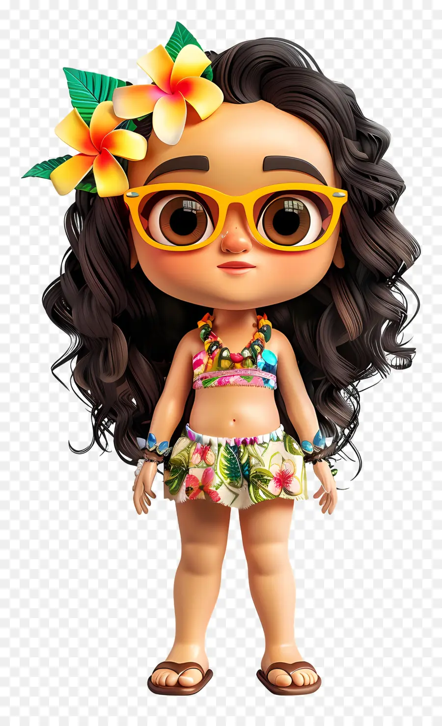 Гавайский мультфильм，молодая девушка PNG