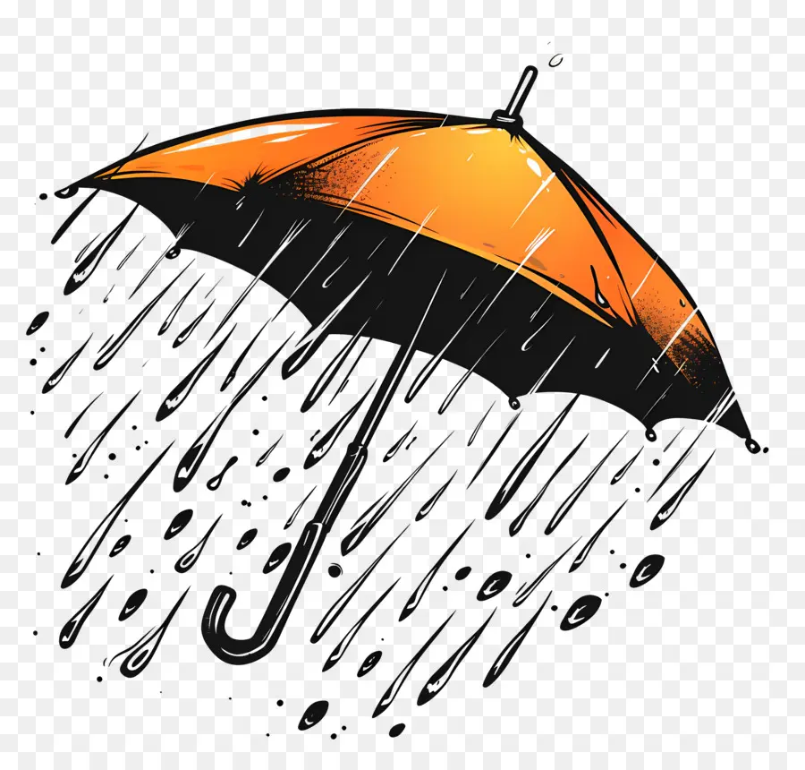 Дождь，оранжевый зонтик PNG