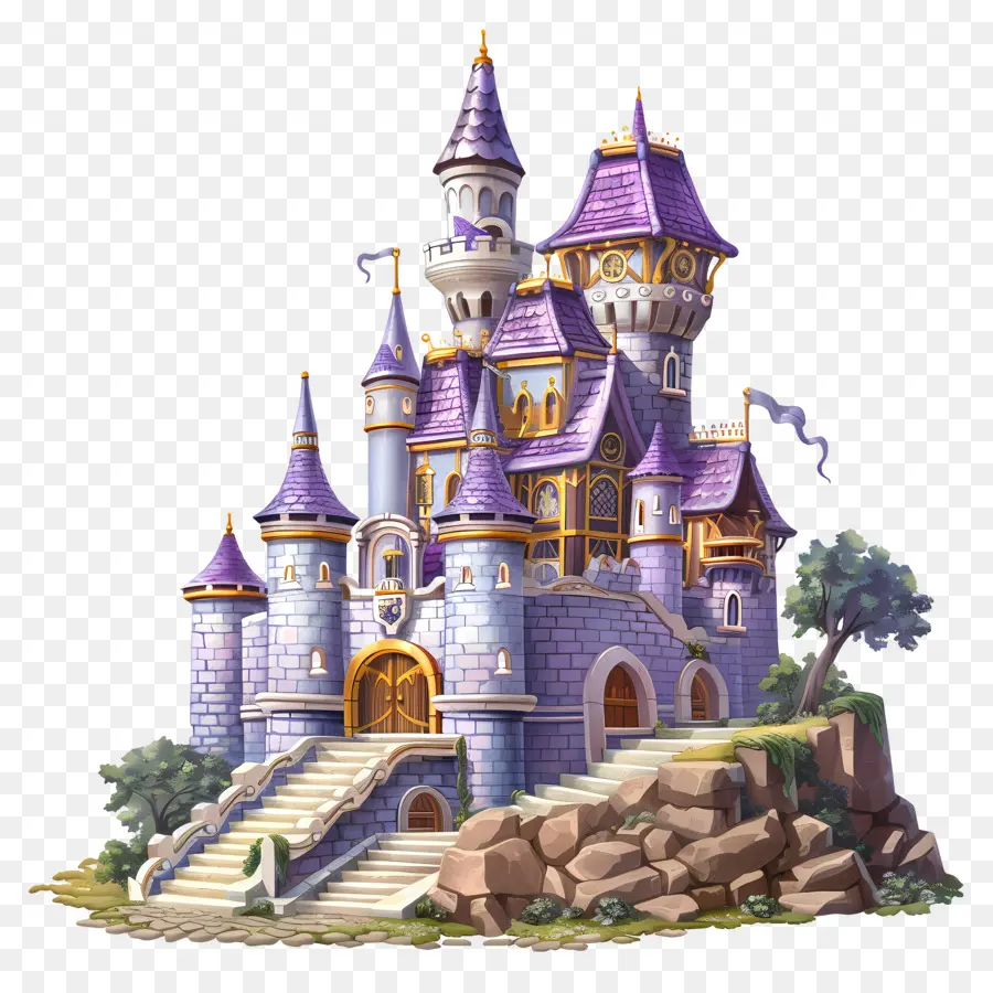 фэнтези замок，Фиолетовый кирпичный замок PNG