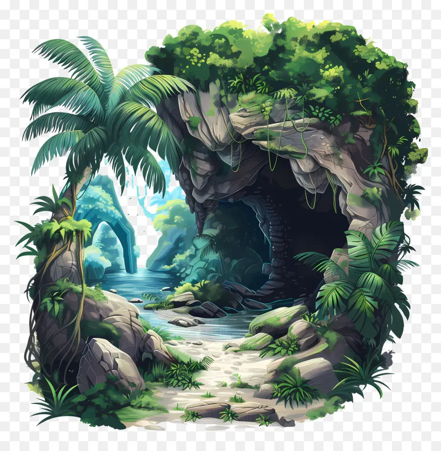 пышная пещера，джунгли PNG