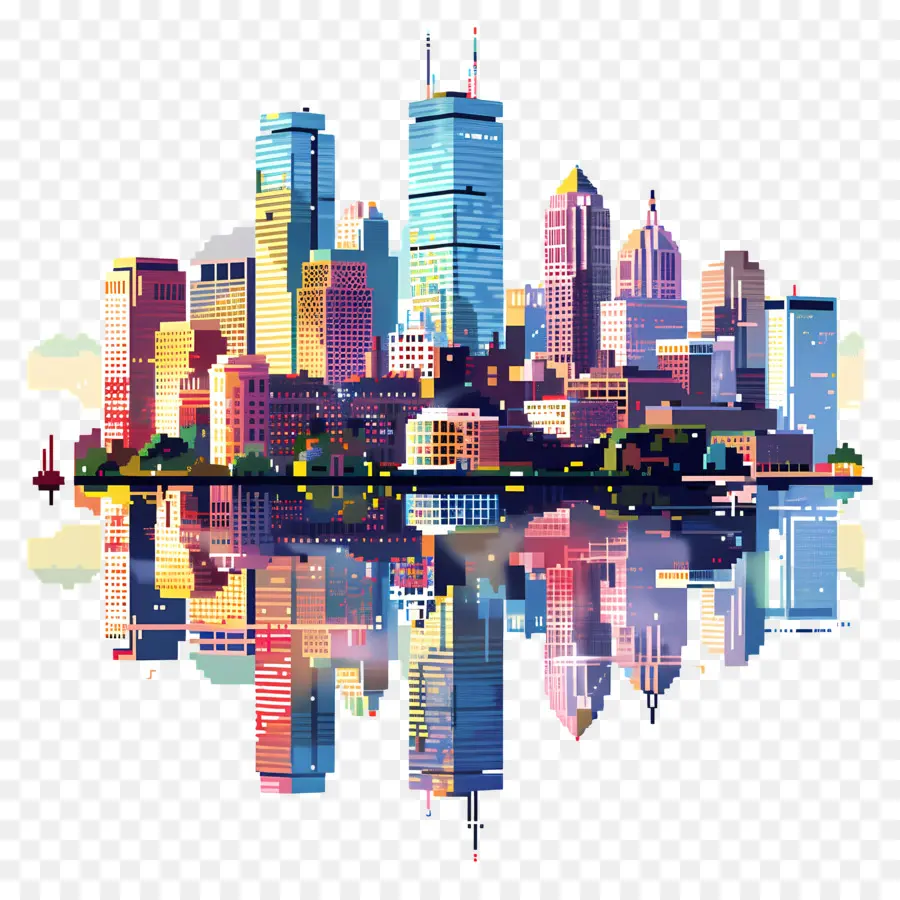 Бостонский городской пейзаж，Pixel Art Cityscape PNG