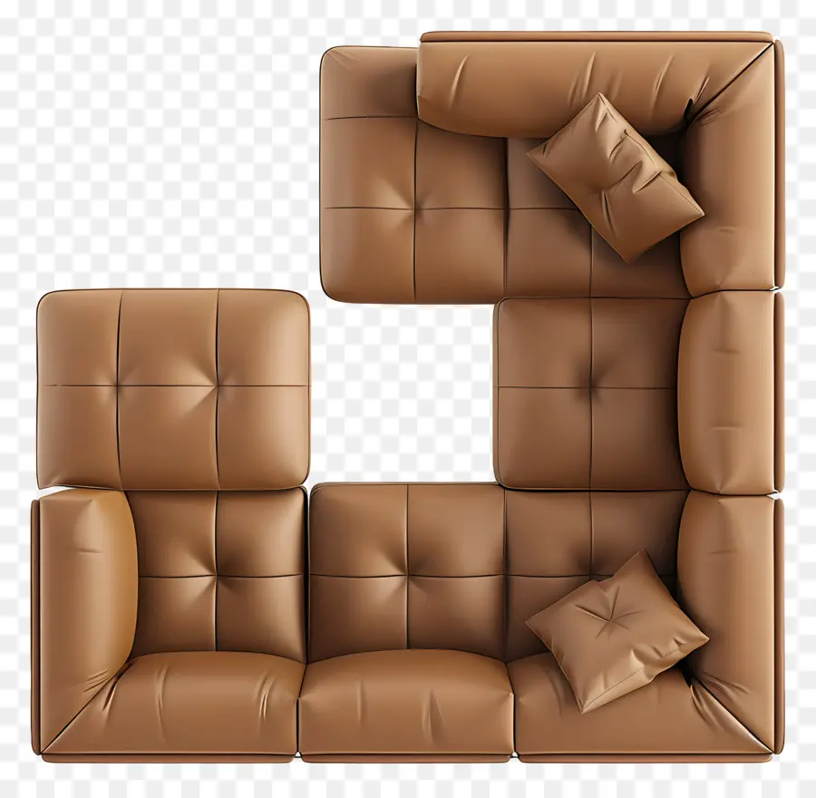 диван вид сверху，коричневый кожаный диван PNG