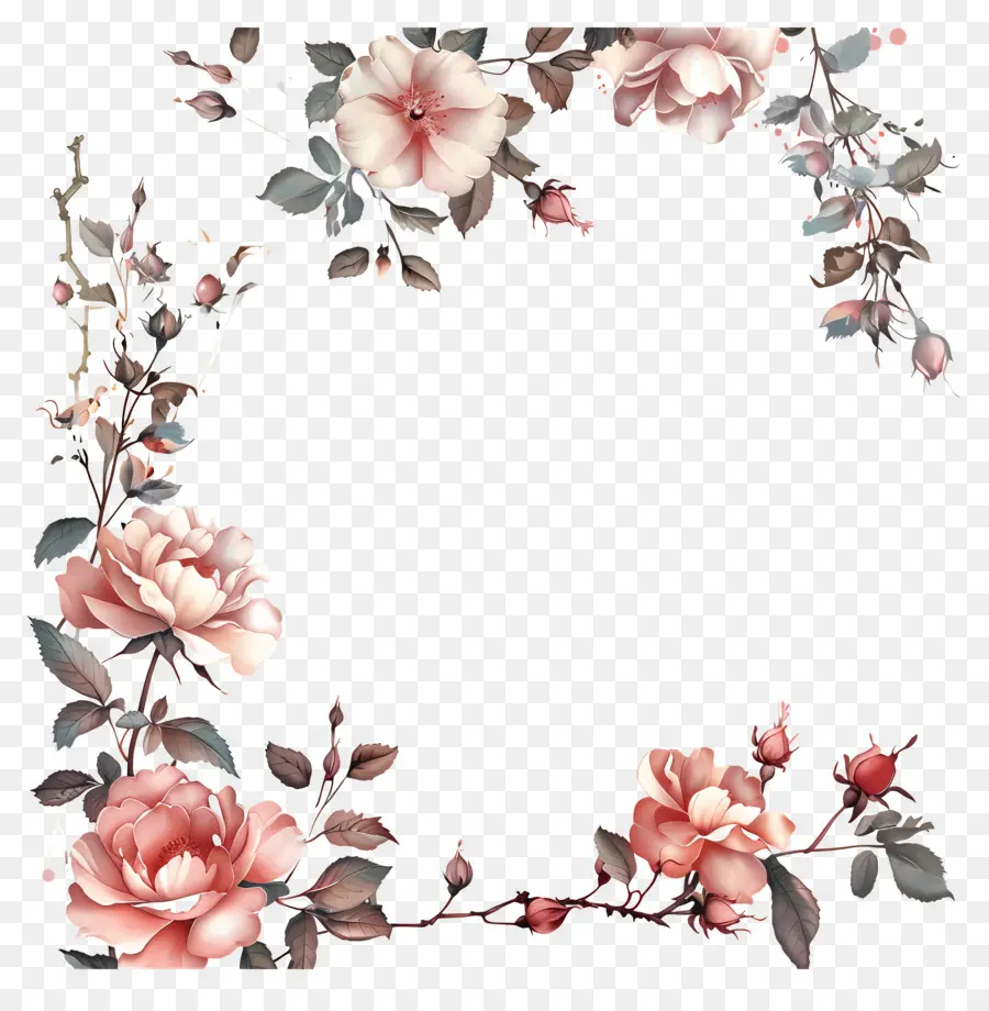 пограничный кадр，розовые розы PNG