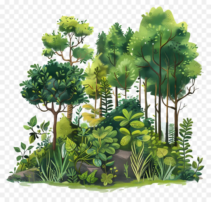 Лесная растительность，зеленый лес PNG