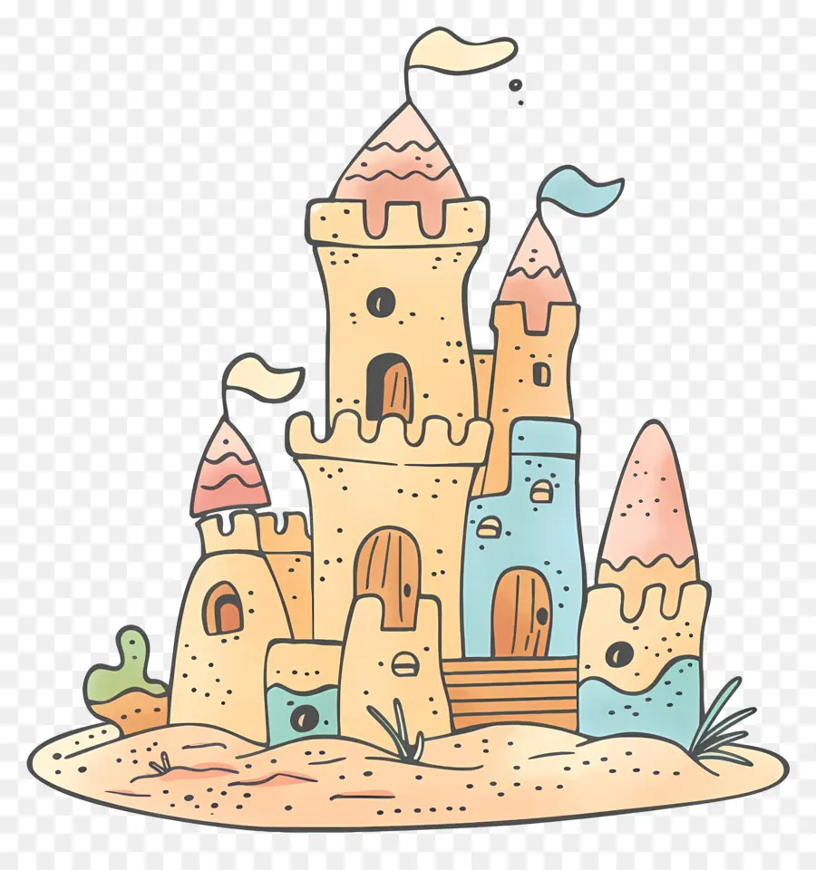 замок из песка，мультипликационный замок PNG