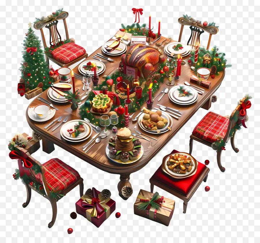 Рождественский обеденный стол，праздничные украшения PNG