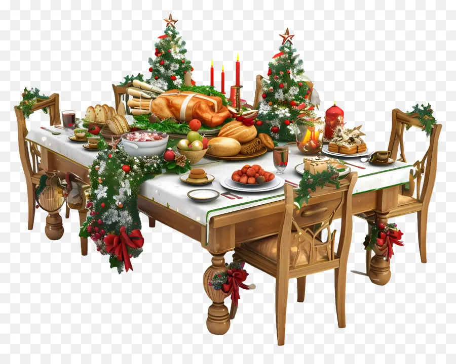 Рождественский обеденный стол，Рождественский ужин PNG