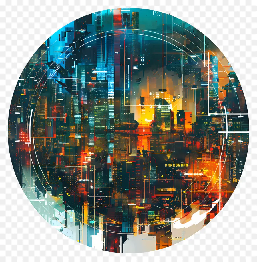 Cyberpunk Cityscape，Футуристический городской горизонт PNG