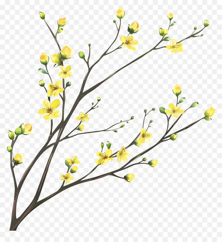 Маленькие желтые цветы，Цветочная ветвь дерева PNG
