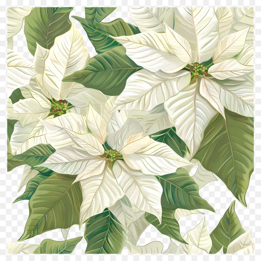 Пуансеттия，белые цветы PNG