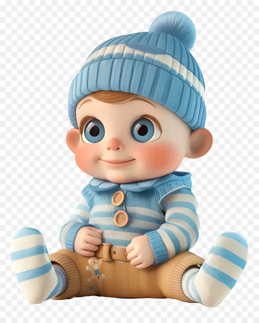 Baby Boy，синяя и белая полосатая шляпа PNG
