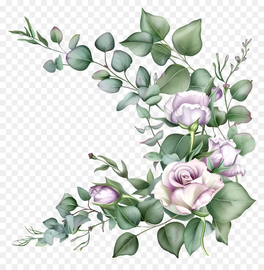 Юстома Цветы，Белые Розы PNG