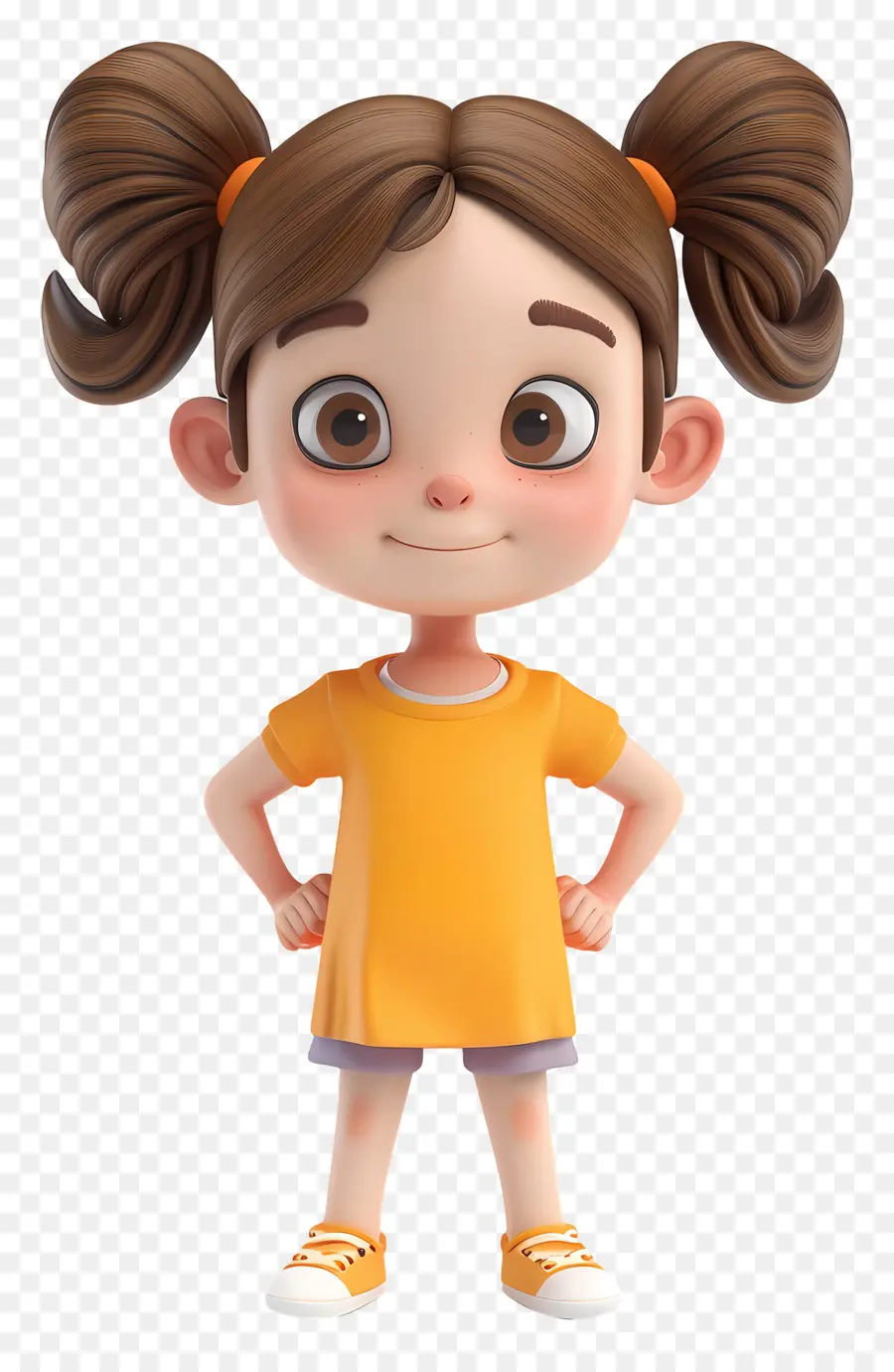 3d мультипликационная девушка，желтая рубашка PNG