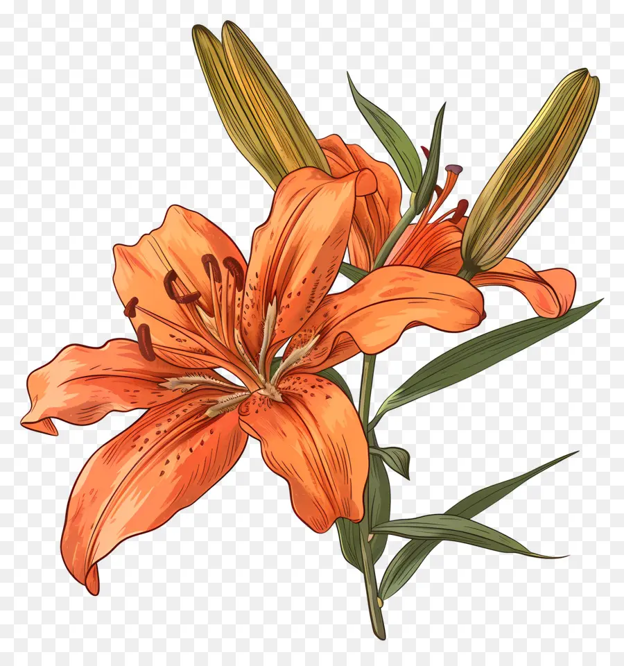 Оранжевая Лилия，иллюстрация цветок PNG
