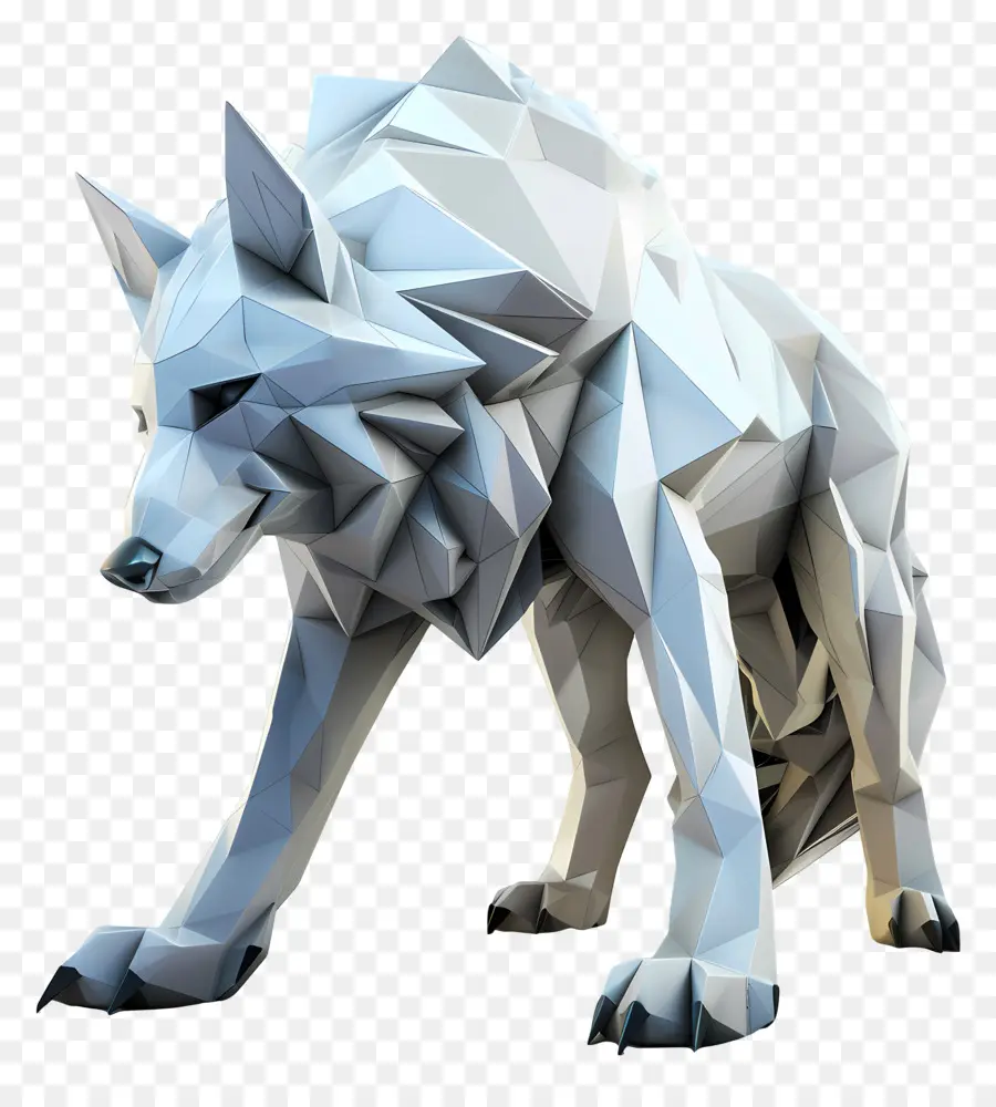 белый волк，Полигональная скульптура PNG