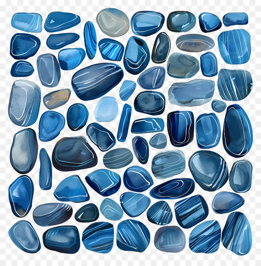 Синяя контурная галька，мраморные камни PNG