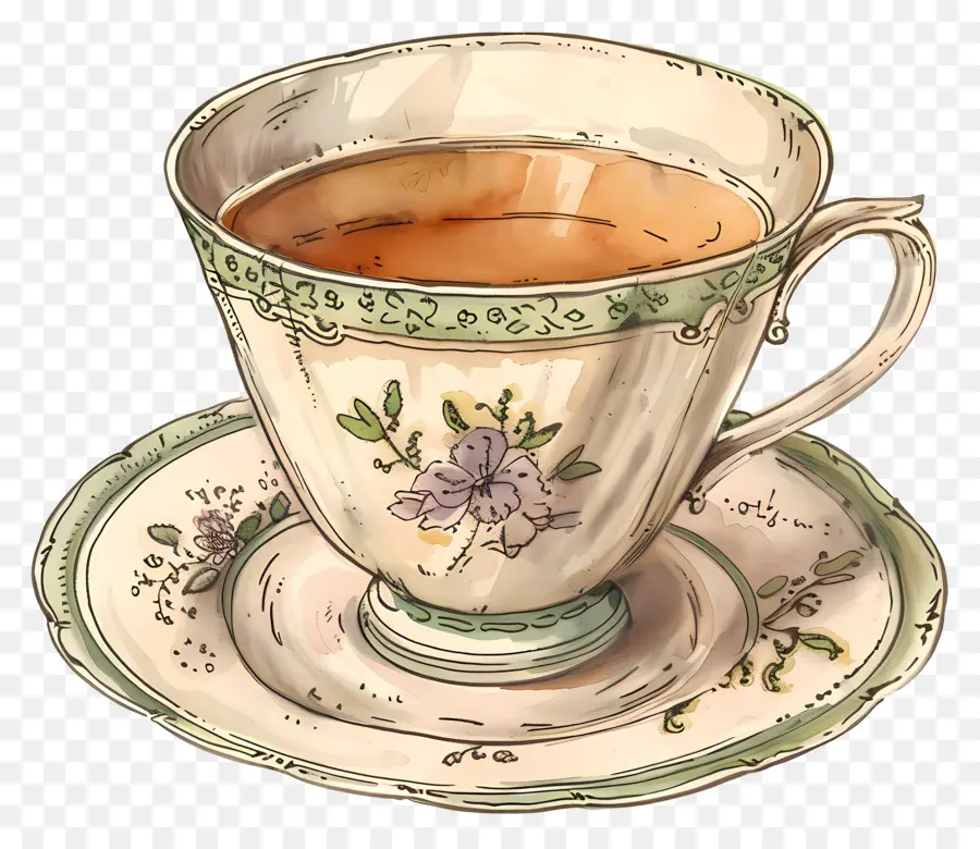 чашка чая，Винтажная чайная чашка PNG