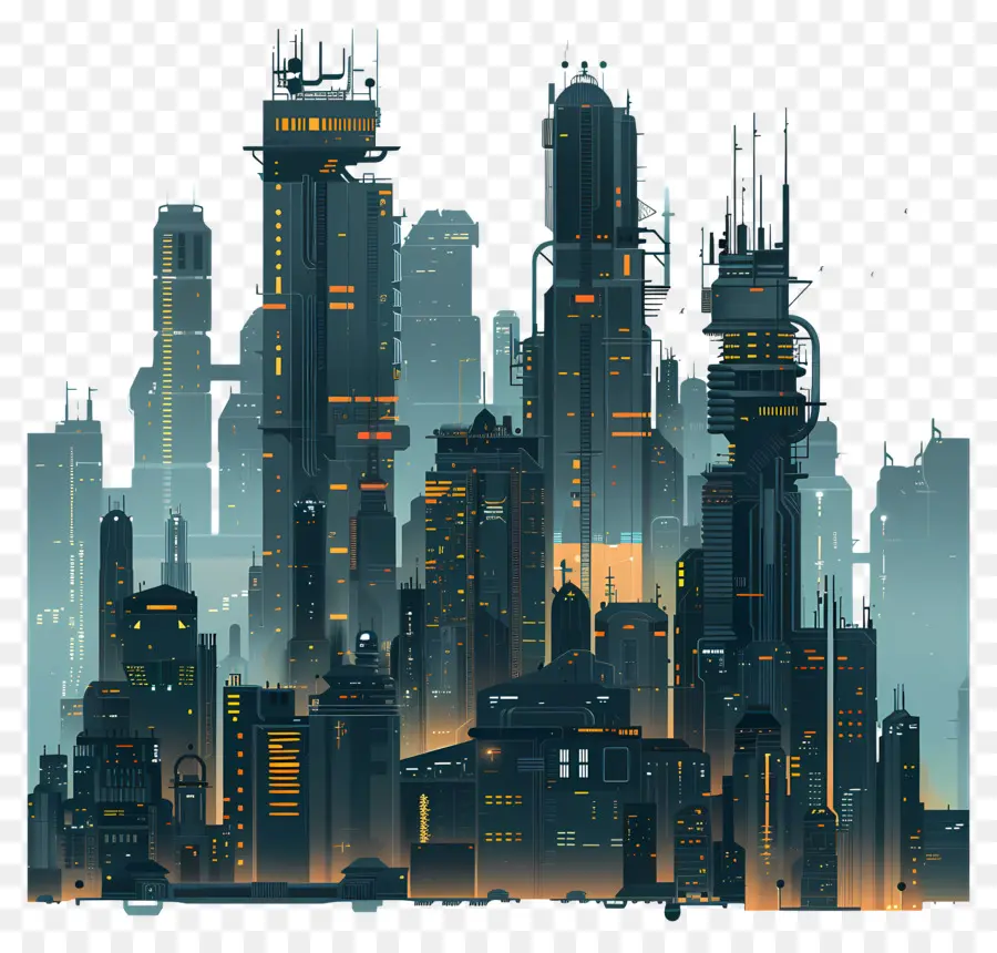 Cyberpunk Cityscape，футуристический город PNG