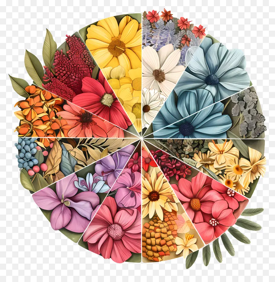 круговая Диаграмма，цветочный дизайн PNG