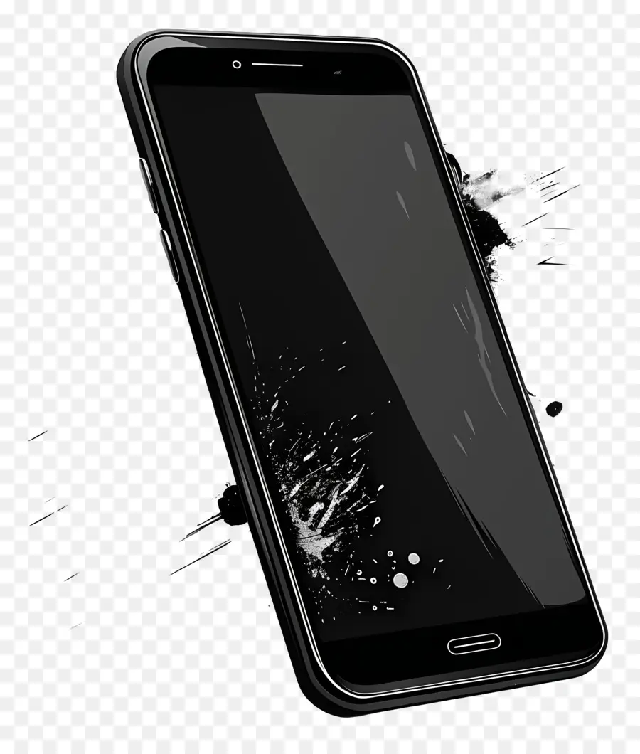 Черный смартфон，треснувший экран PNG
