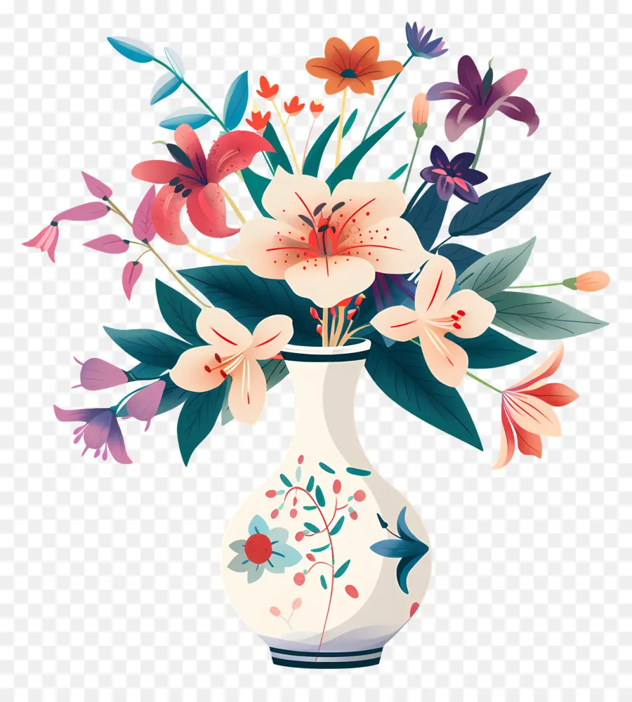 белая ваза，цветочная композиция PNG