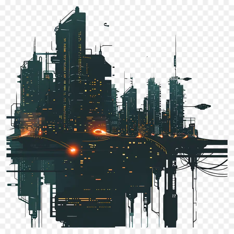 Cyberpunk Cityscape，футуристический город PNG