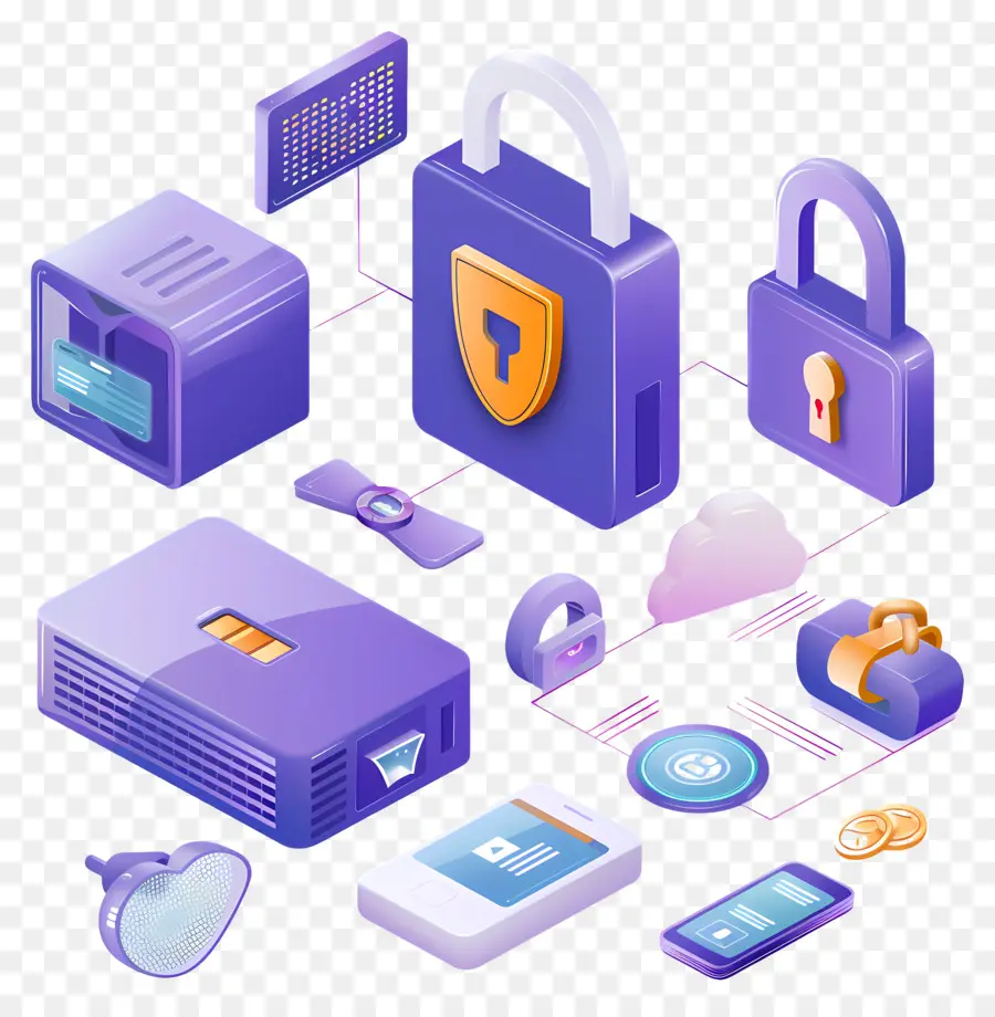 защита данных，фиолетовый замок PNG