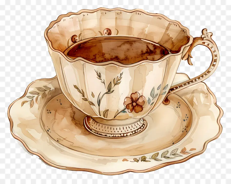 чашка чая，акварельная живопись PNG