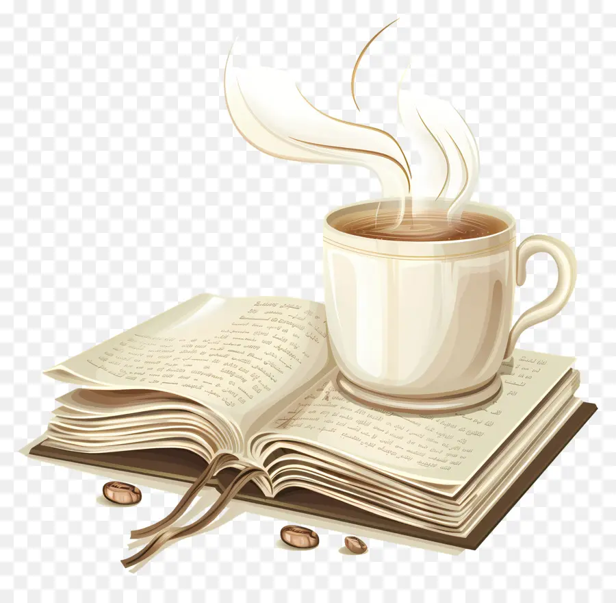 открытая книга，кофе PNG