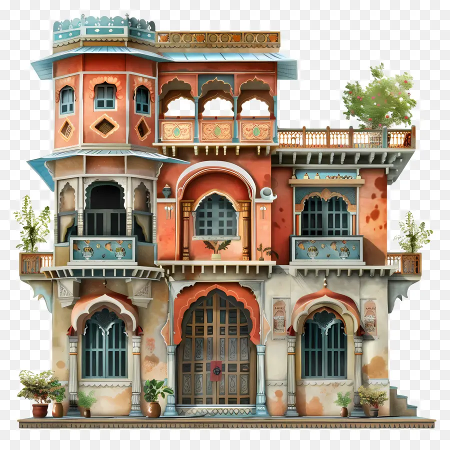 индийский дом，богато украшенная архитектура PNG