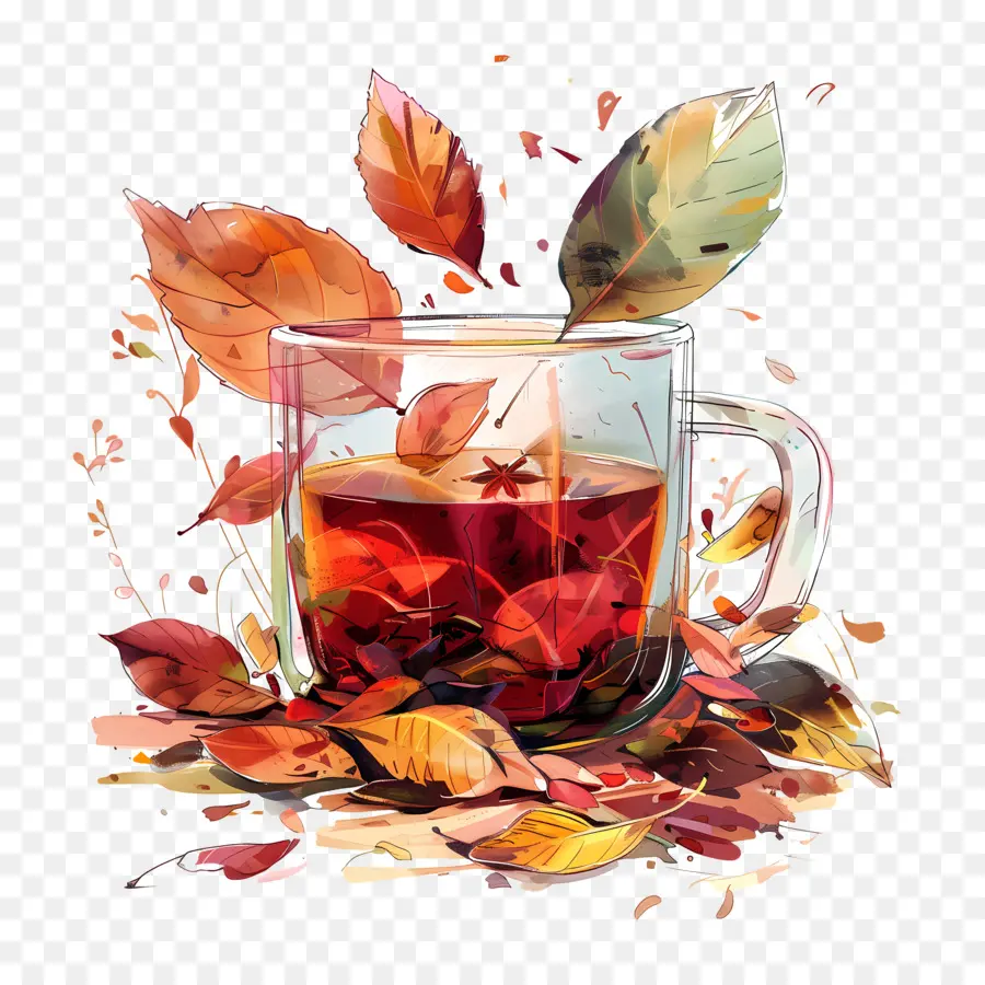 чай，Осенние Листья PNG