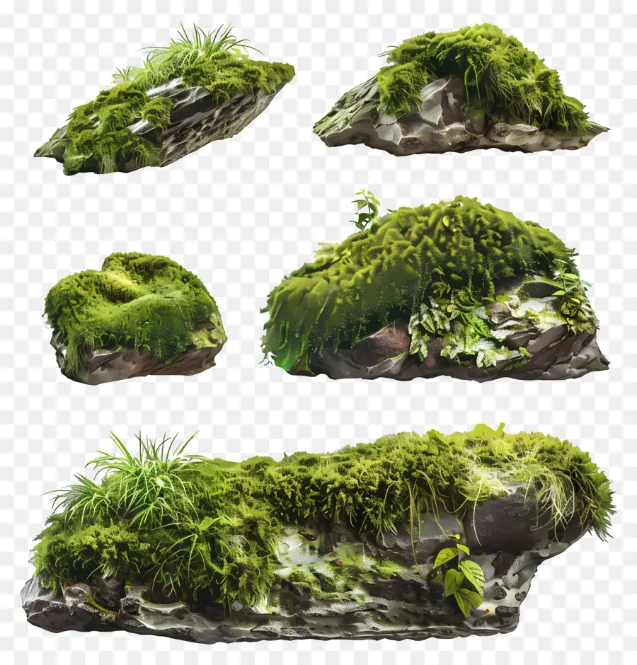 зеленый мох，Мошевые скалы PNG