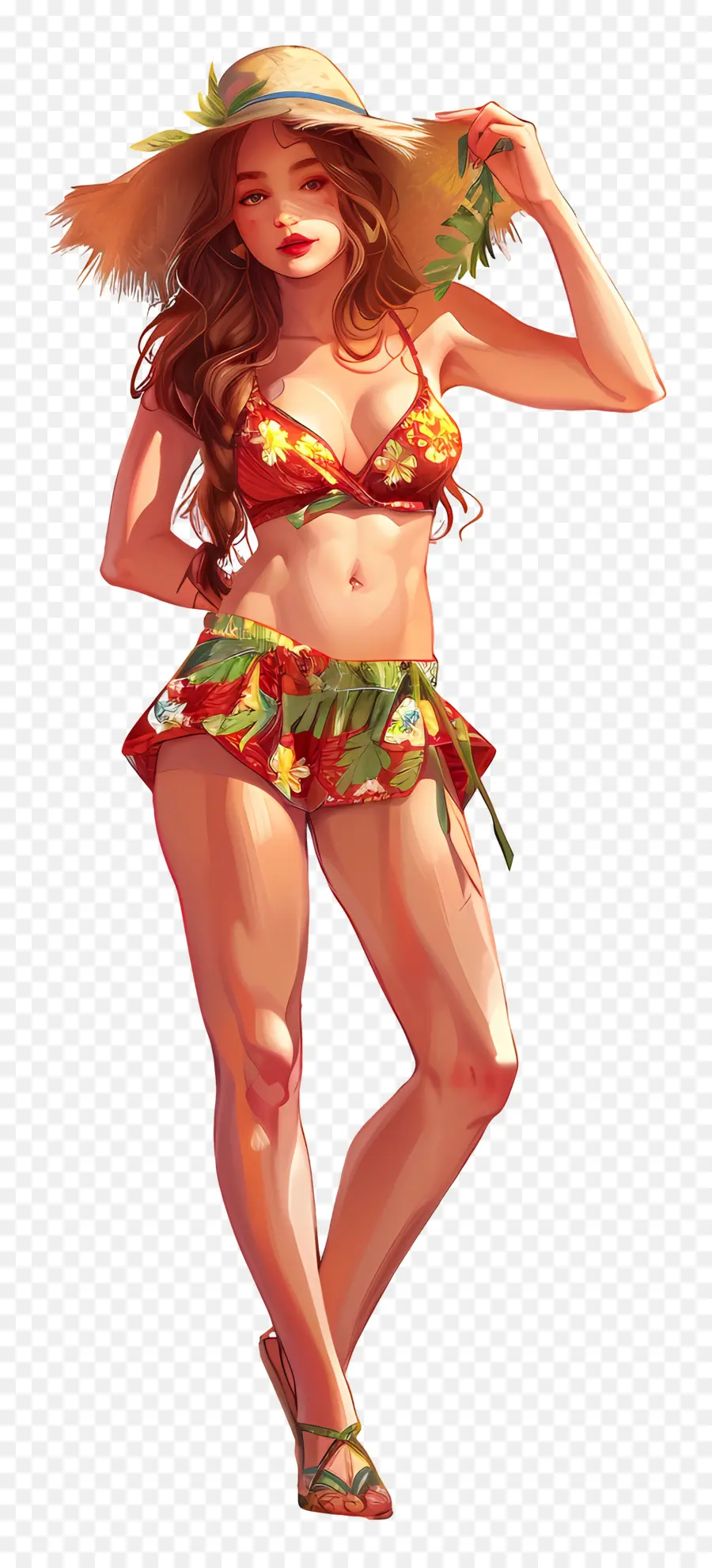 летняя женщина，пляжная мода PNG