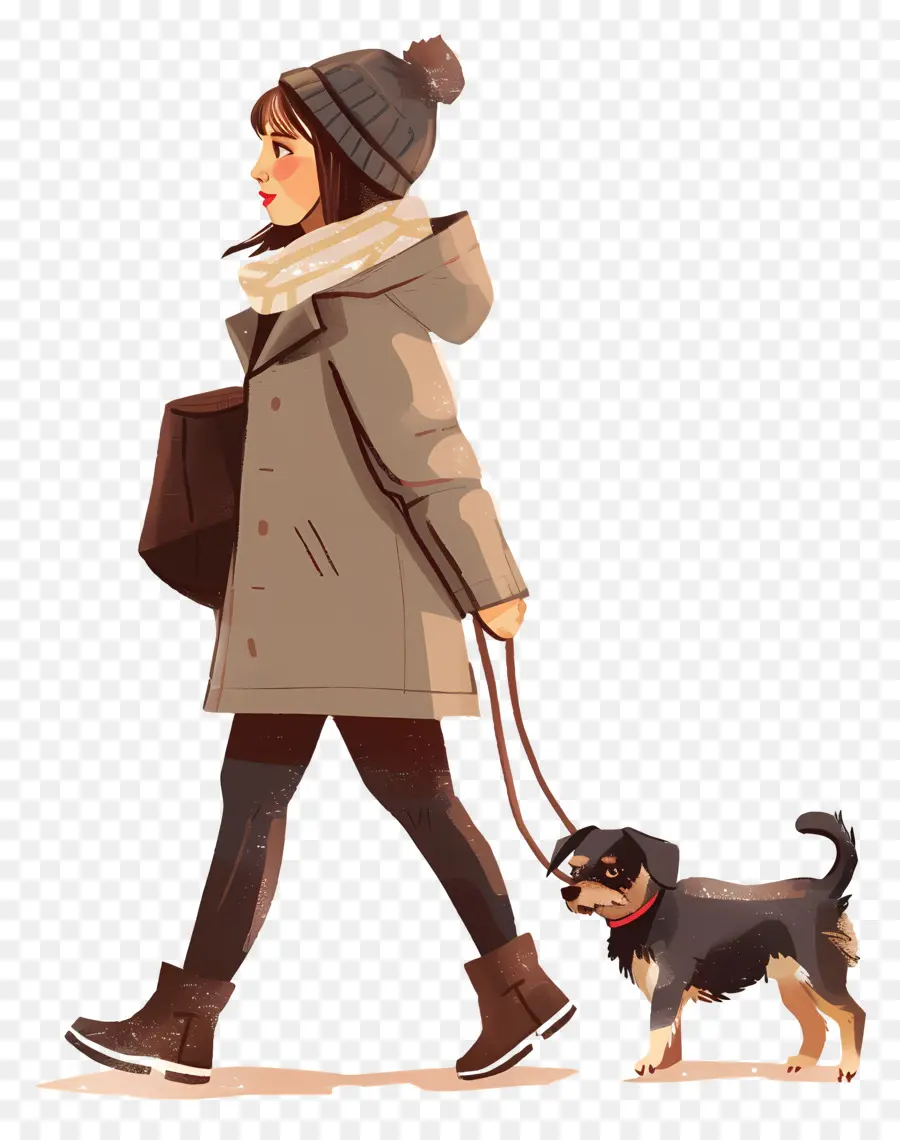 Женщина ходящая собака，Зима PNG