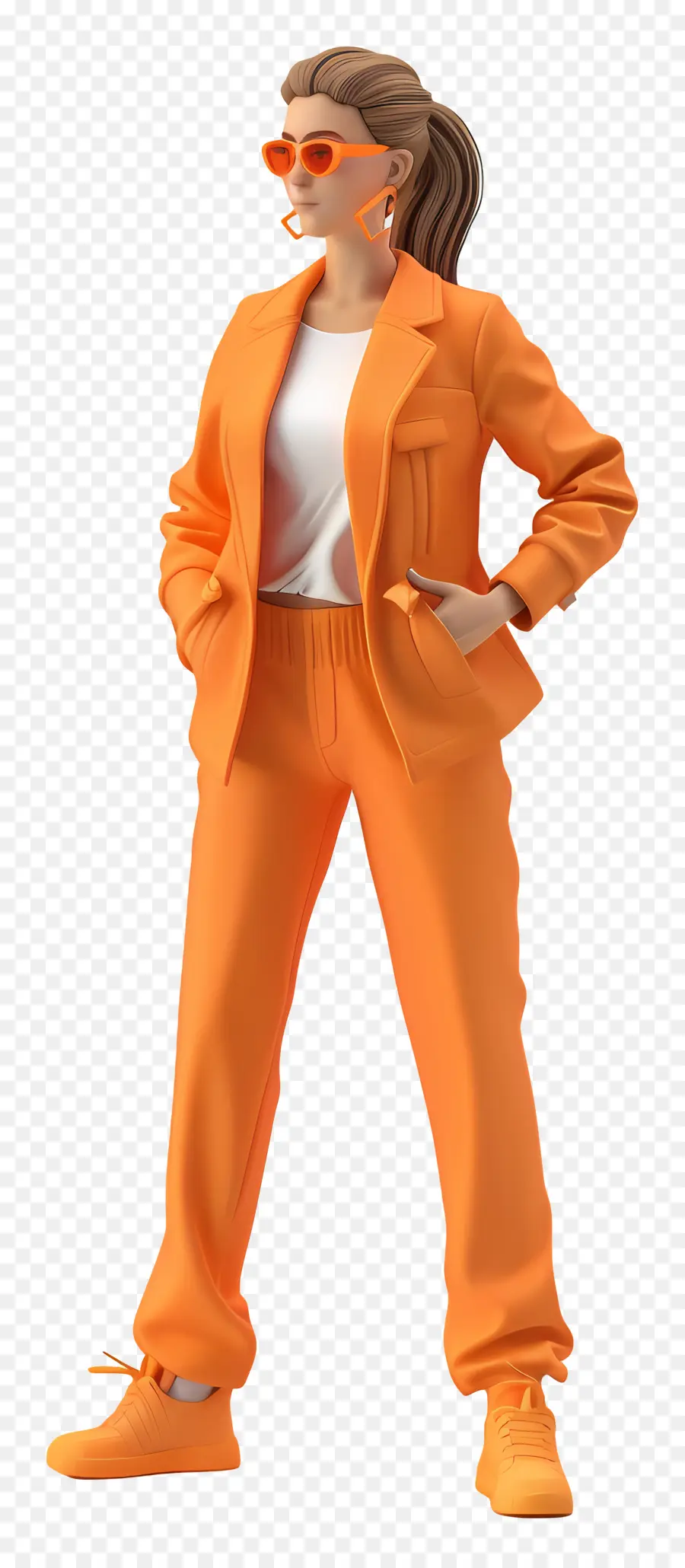 Женский костюм，Оранжевый комбинезон PNG