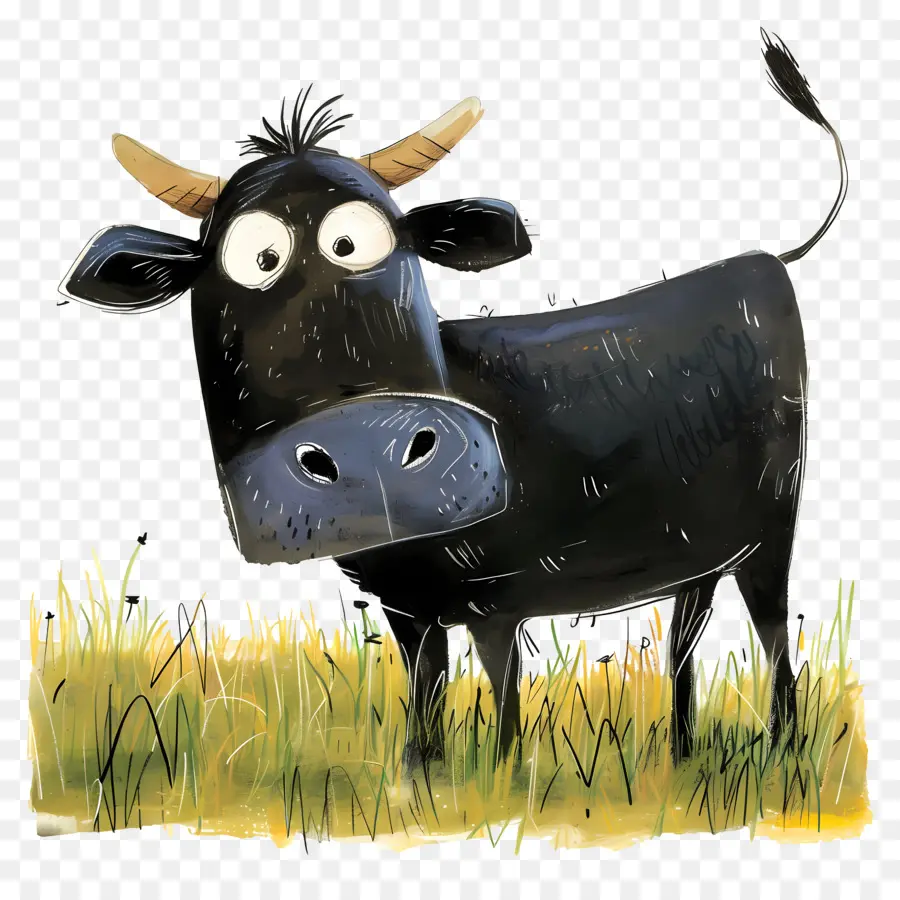Черная корова，Cartoon Cow PNG