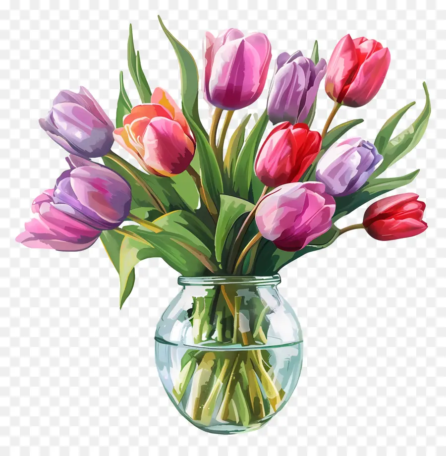 ваза с тюльпанами，тюльпаны PNG