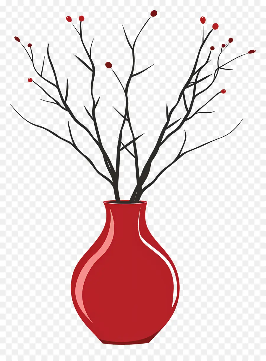 красная ваза，голые ветви PNG