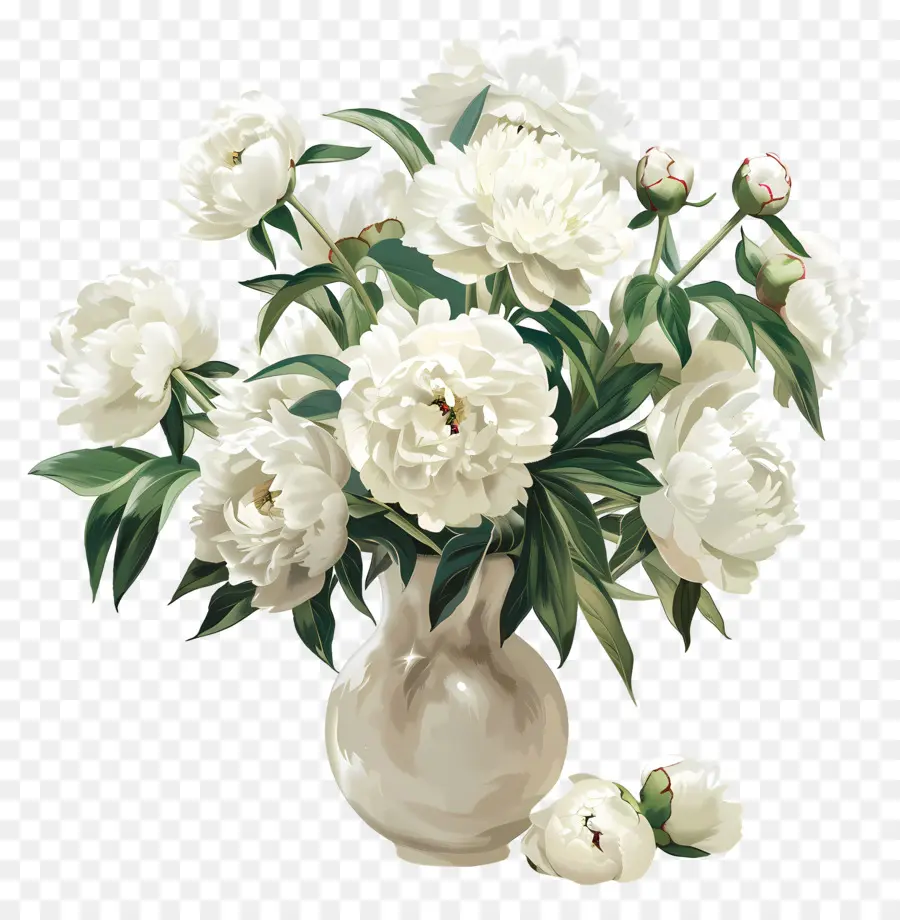ваза с цветами，белые пионы PNG