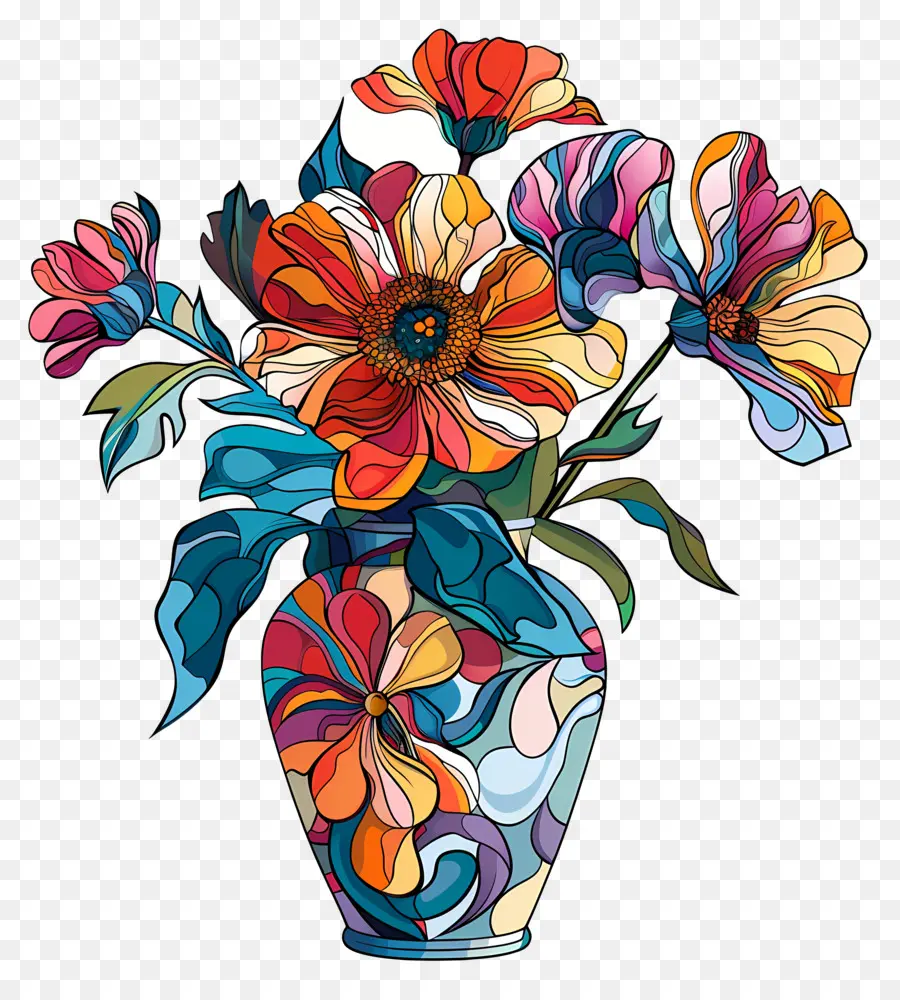 Ваза с цветами，Красочная ваза PNG