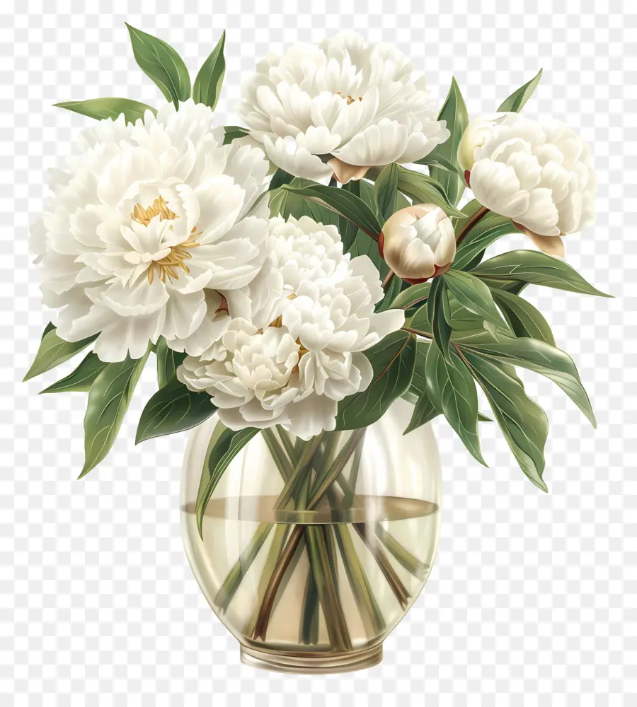 ваза с цветами，белые пионы PNG