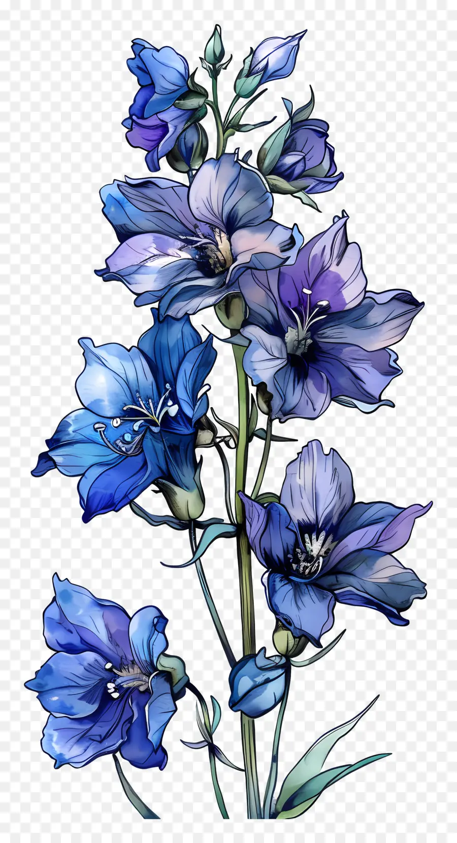 Larkspur Flower，синие цветы PNG