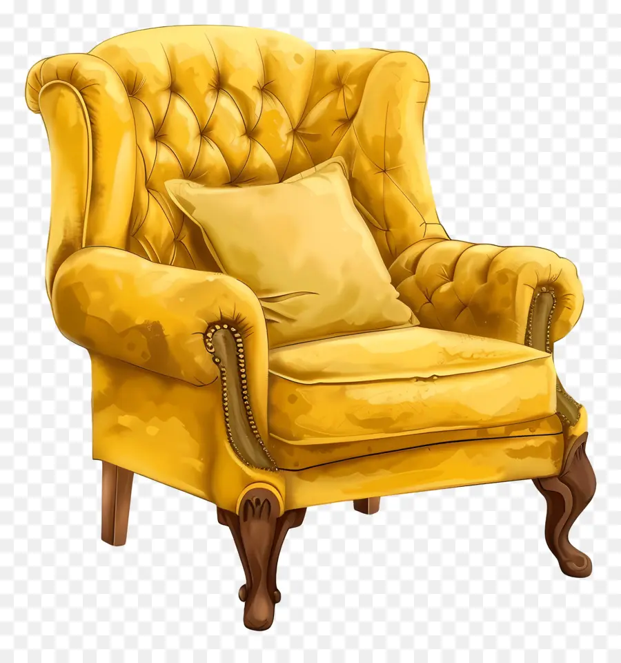 желтое кресло，деревянная рамка PNG