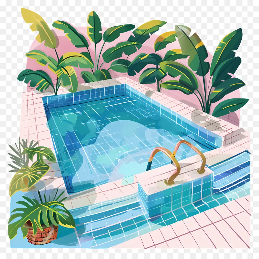 Плавательный бассейн，пышная зелень PNG