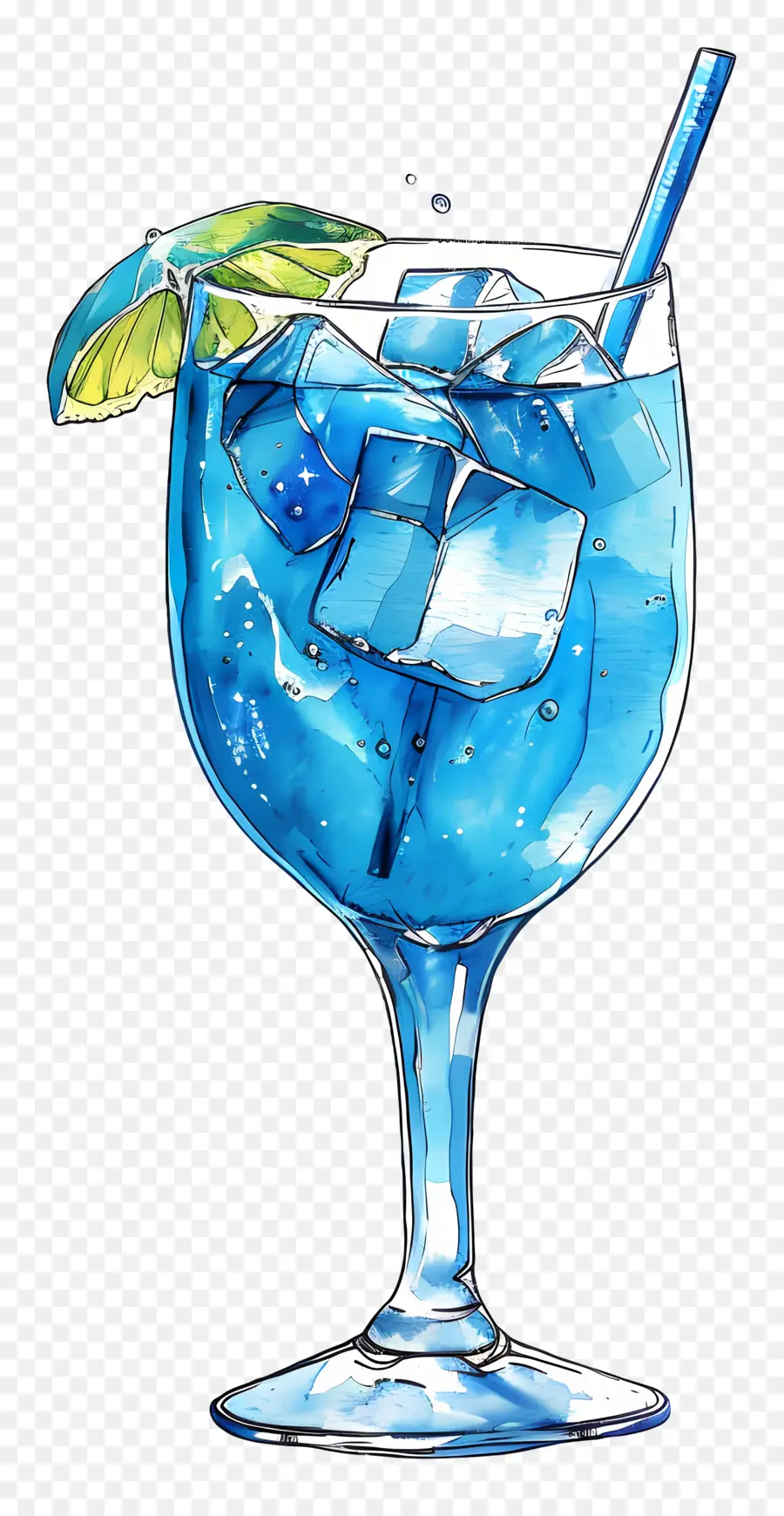 синий коктейль，акварельные иллюстрации PNG