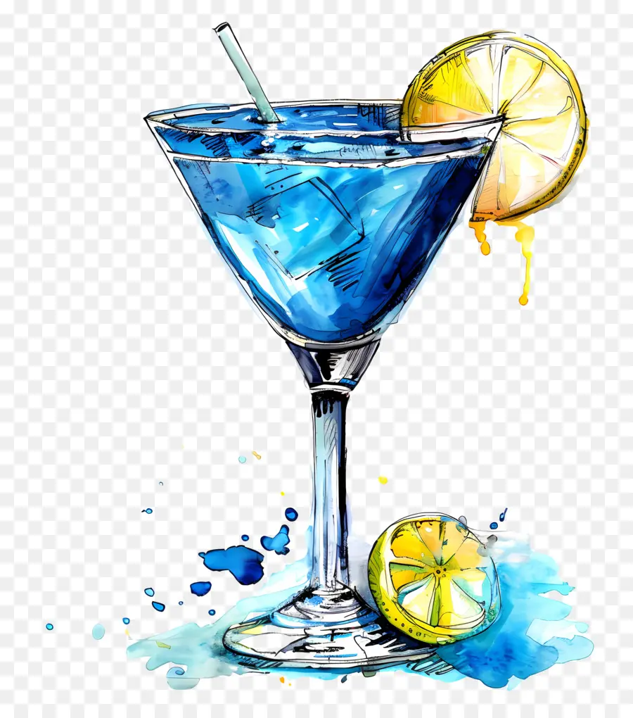 синий коктейль，Синий коктейльный стакан PNG