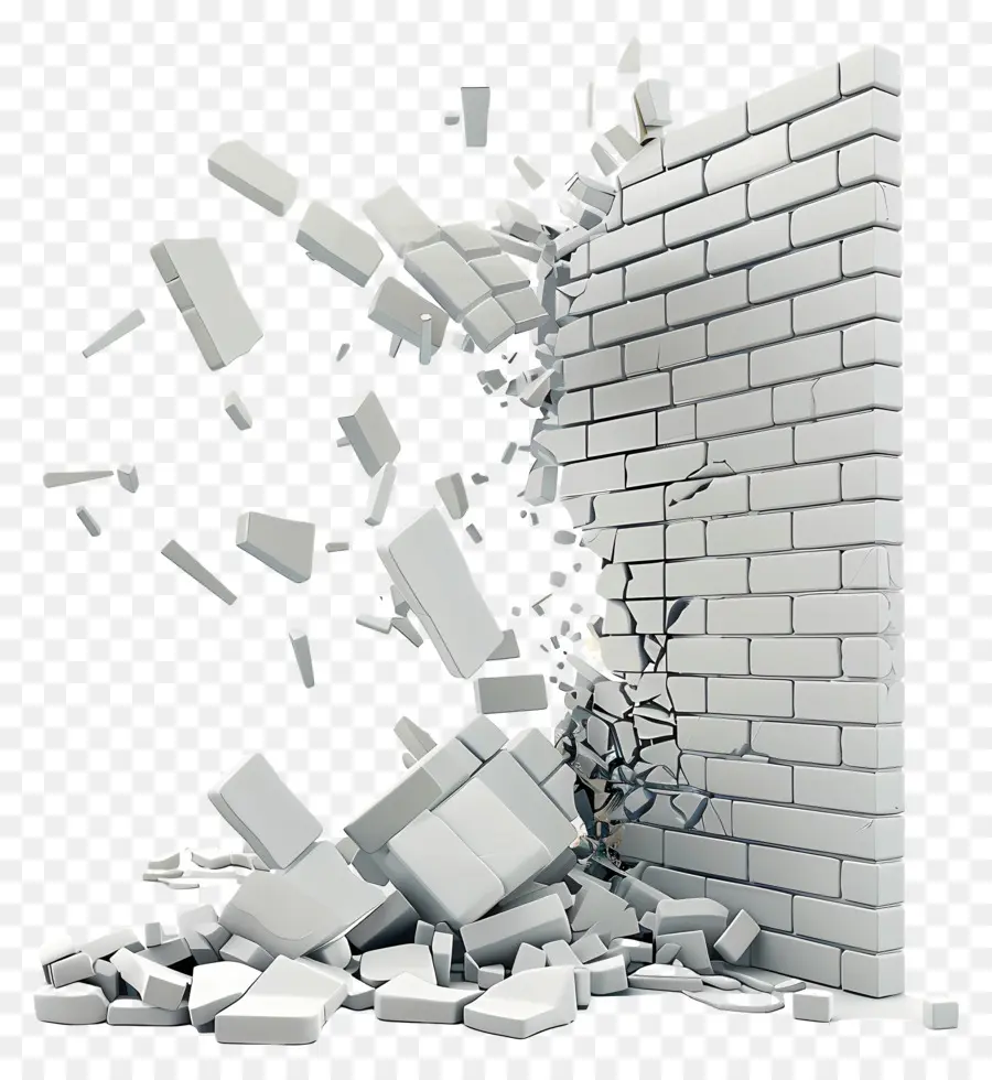 Сломанная стена，белый кирпич PNG
